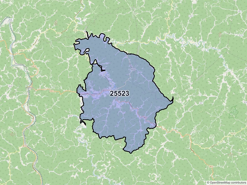 Map of ZIP Code 25523 — Hamlin, WV