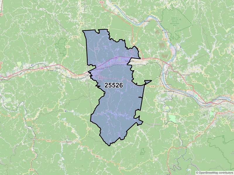 Map of ZIP Code 25526 — Hurricane, WV