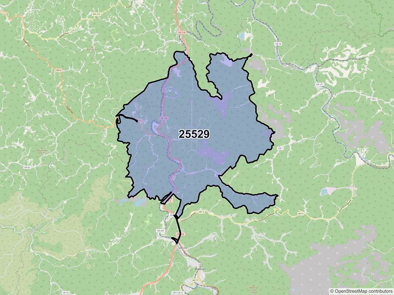 Map of ZIP Code 25529 — Julian, WV