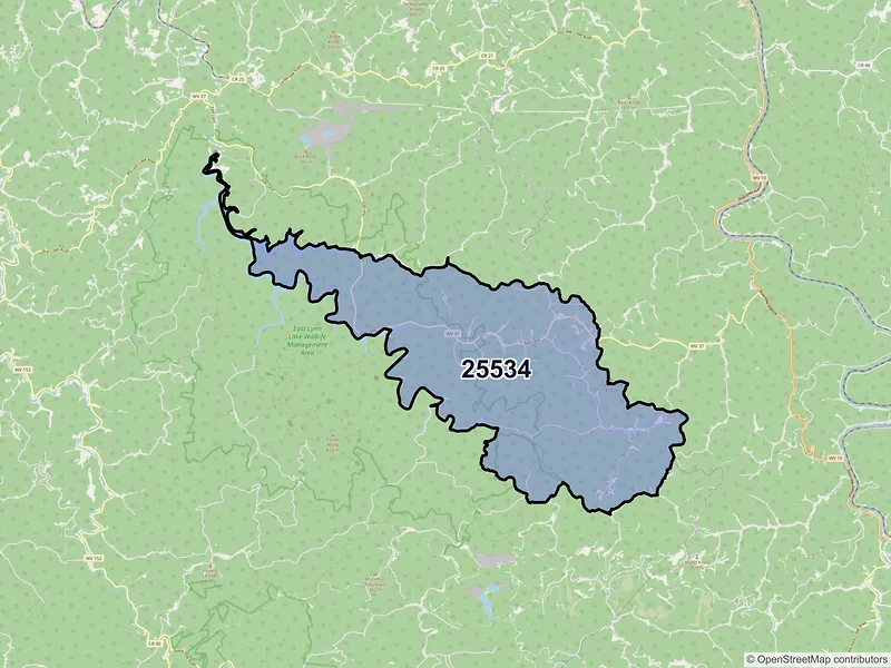 Map of Kiahsville, West Virginia and ZIP codes