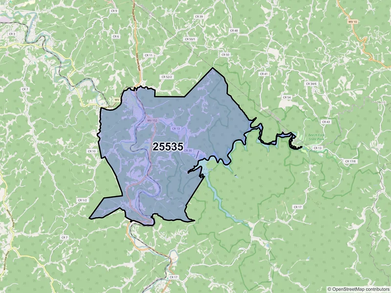 Map of ZIP Code 25535 — Lavalette, WV