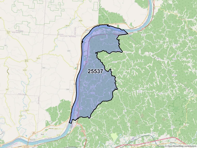 Map of ZIP Code 25537 — Lesage, WV