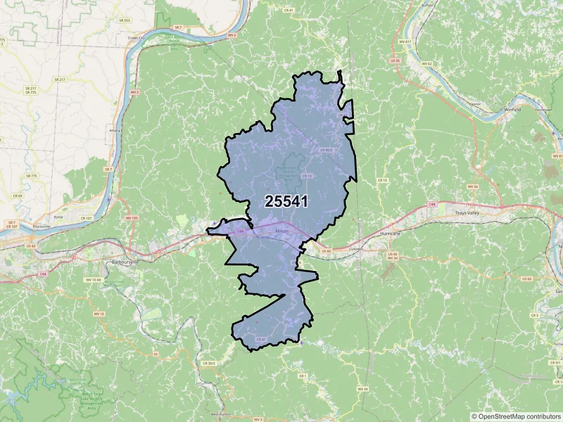 Map of ZIP Code 25541 — Milton, WV