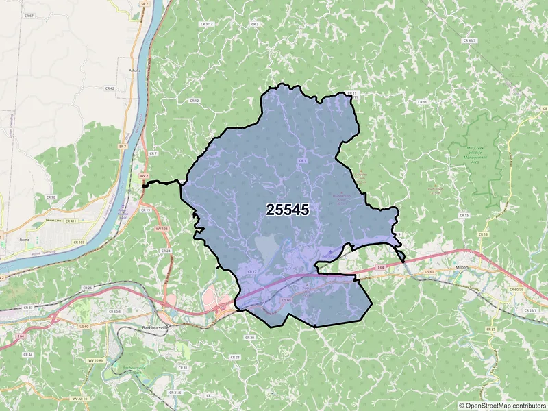 Map of ZIP Code 25545 — Ona, WV