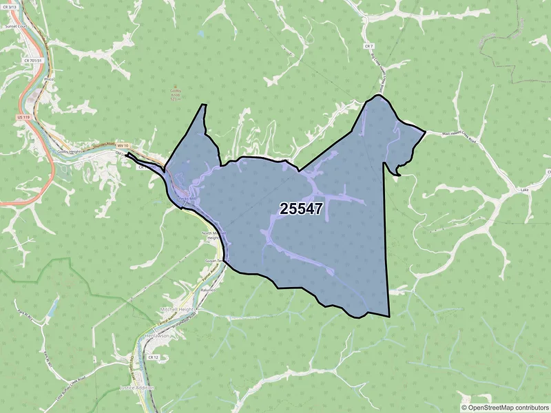 Map of ZIP Code 25547 — Pecks Mill, WV
