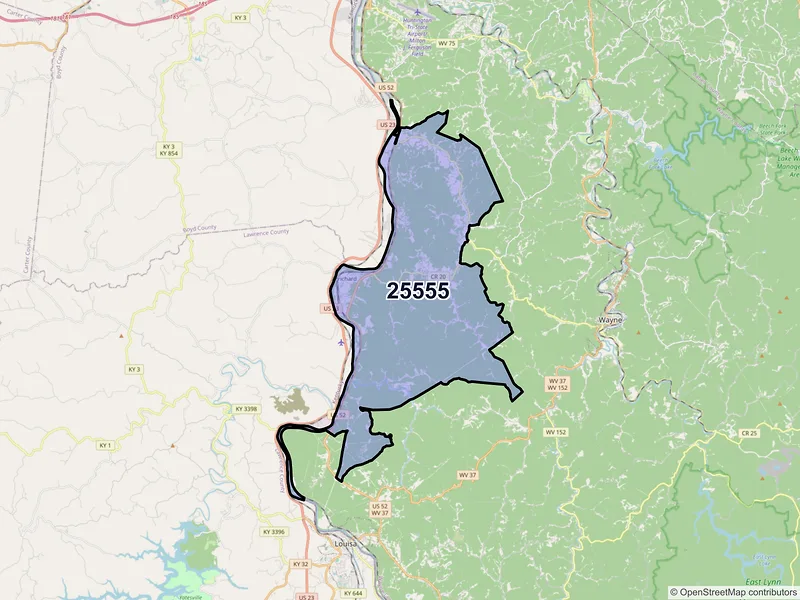 Map of ZIP Code 25555 — Prichard, WV