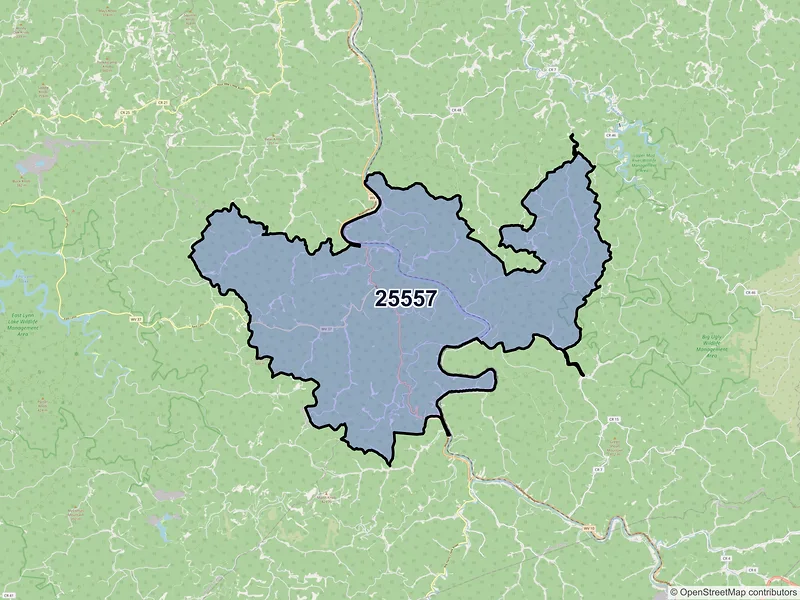 Map of ZIP Code 25557 — Ranger, WV