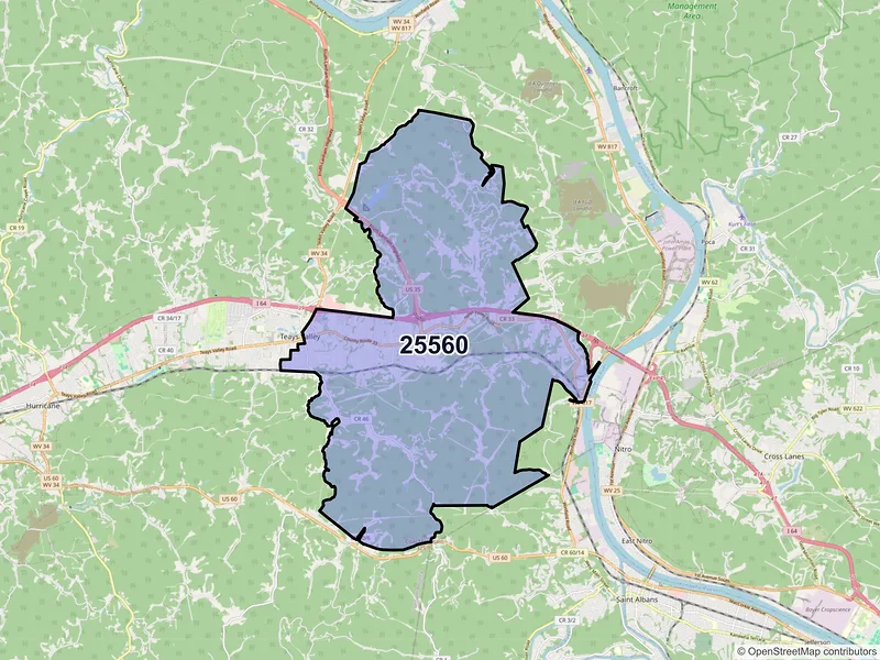 Map of ZIP Code 25560 — Scott Depot, WV