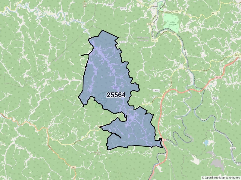 Map of ZIP Code 25564 — Sod, WV