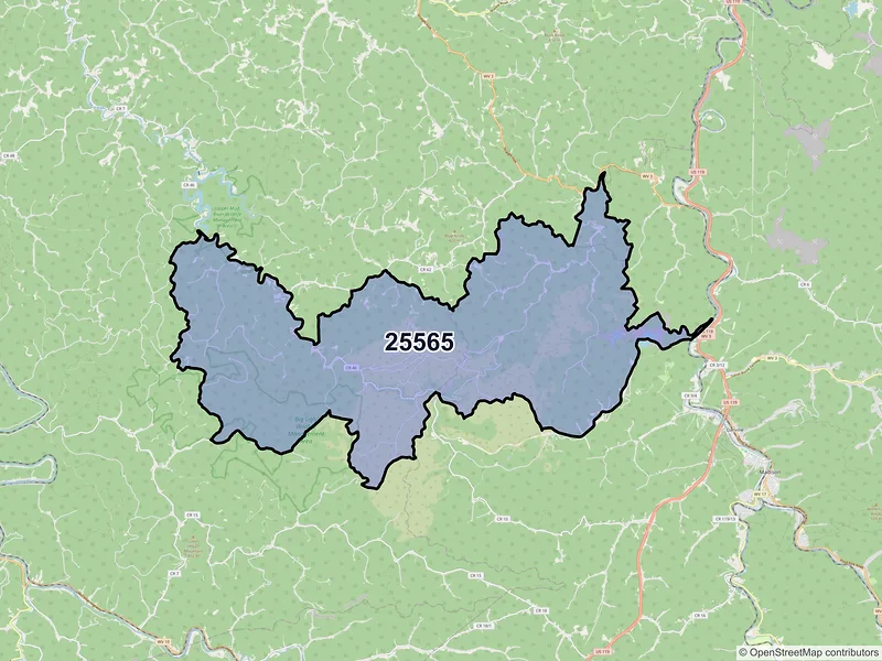 Map of ZIP Code 25565 — Spurlockville, WV