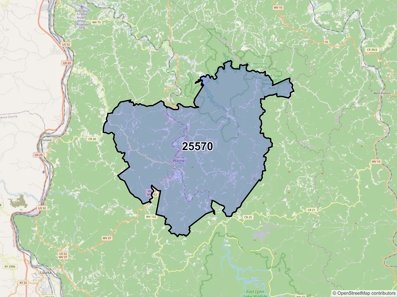 Map of ZIP Code 25570 — Wayne, WV