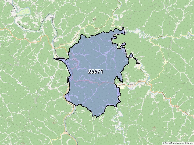 Map of ZIP Code 25571 — West Hamlin, WV
