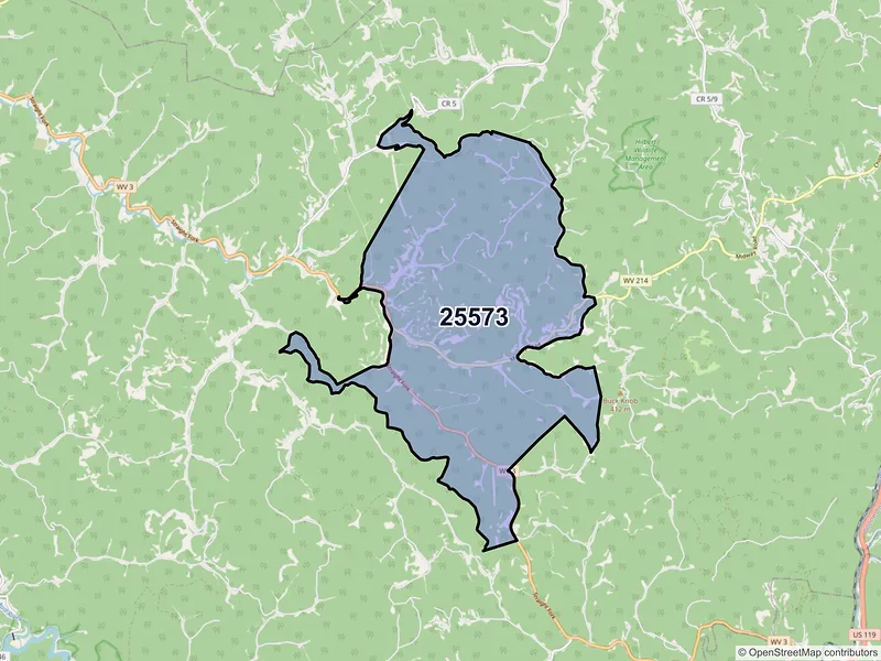 Map of ZIP Code 25573 — Yawkey, WV