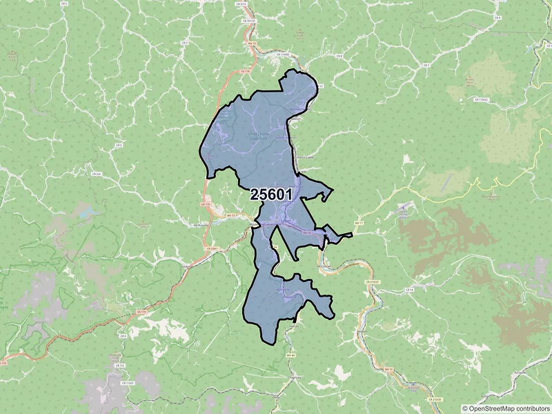 Map of Logan, West Virginia and ZIP codes