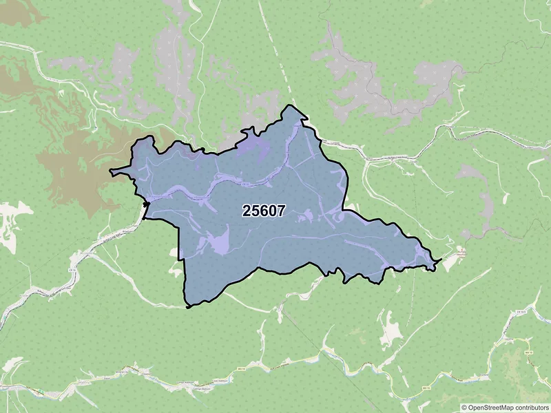 Map of ZIP Code 25607 — Amherstdale, WV