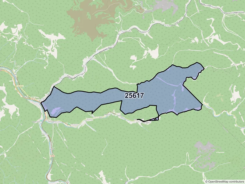 Map of ZIP Code 25617 — Davin, WV