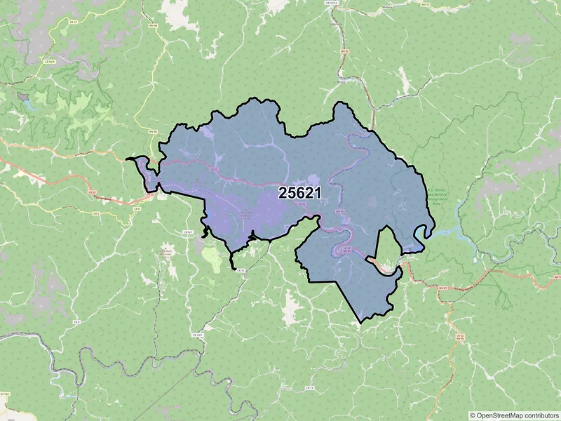 Map of ZIP Code 25621 — Gilbert, WV