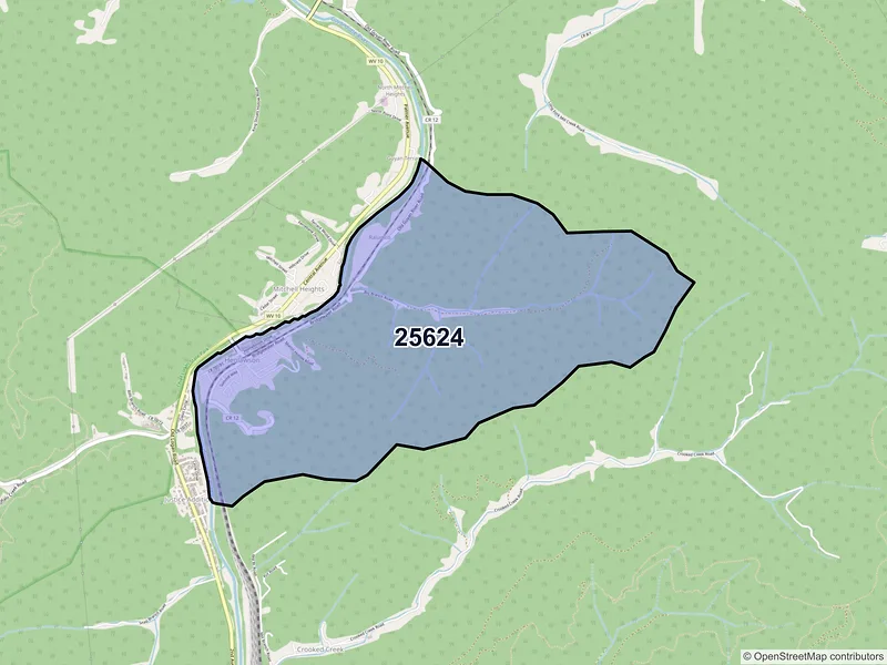 Map of Henlawson, West Virginia and ZIP codes