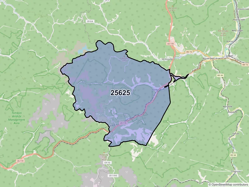 Map of ZIP Code 25625 — Holden, WV