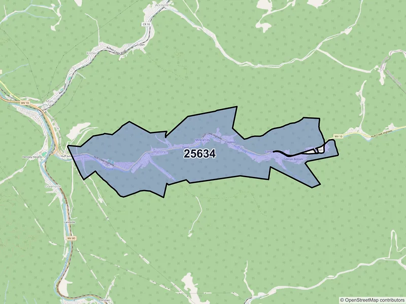 Map of Mallory, West Virginia and ZIP codes