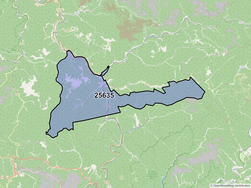 Map of ZIP Code 25635 — Man, WV