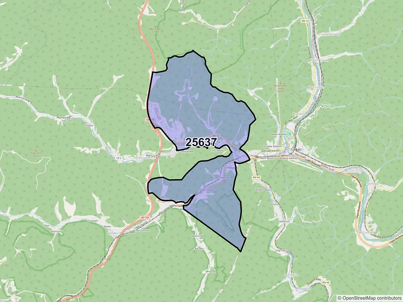 Map of Mount Gay, West Virginia and ZIP codes