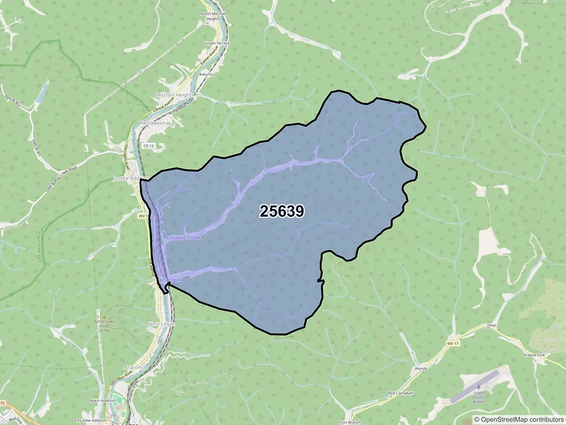 Map of Peach Creek, West Virginia and ZIP codes
