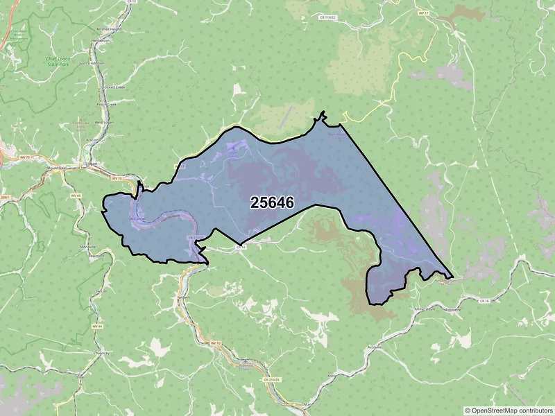 Map of Stollings, West Virginia and ZIP codes