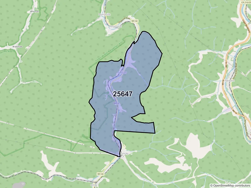 Map of Switzer, West Virginia and ZIP codes