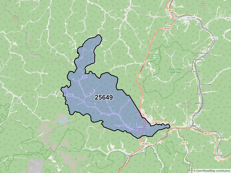 Map of Verdunville, West Virginia and ZIP codes