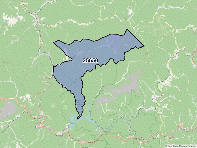 Map of ZIP Code 25650 — Verner, WV