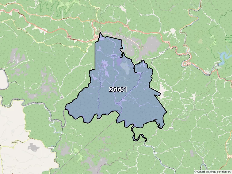 Map of ZIP Code 25651 — Wharncliffe, WV