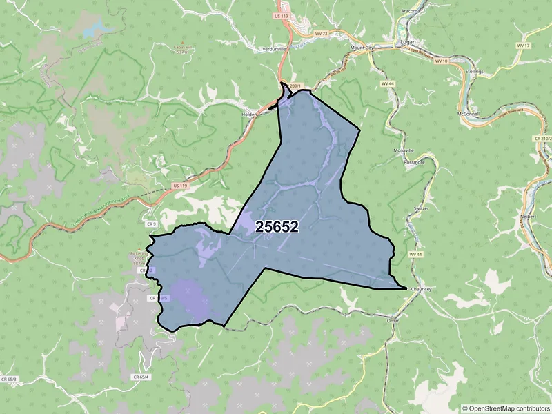 Map of Whitman, West Virginia and ZIP codes