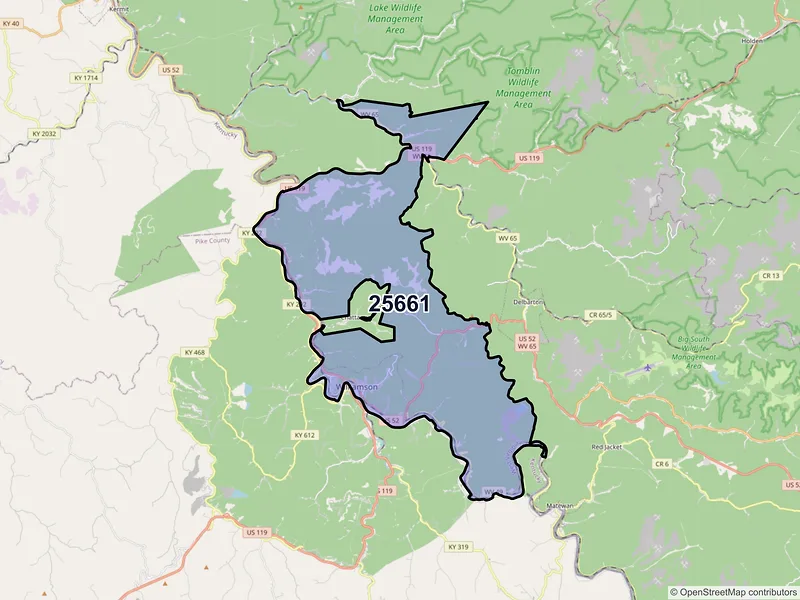 Map of ZIP Code 25661 — Williamson, WV