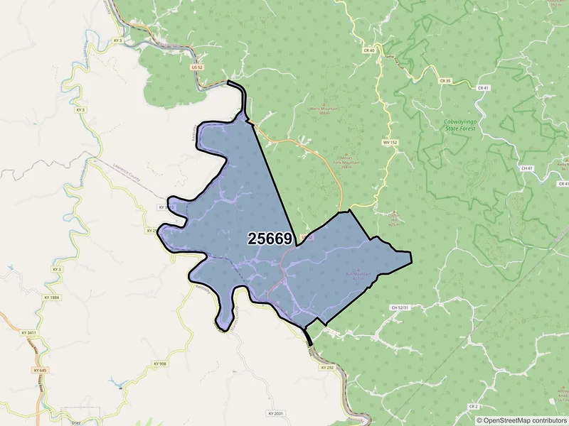 Map of ZIP Code 25669 — Crum, WV