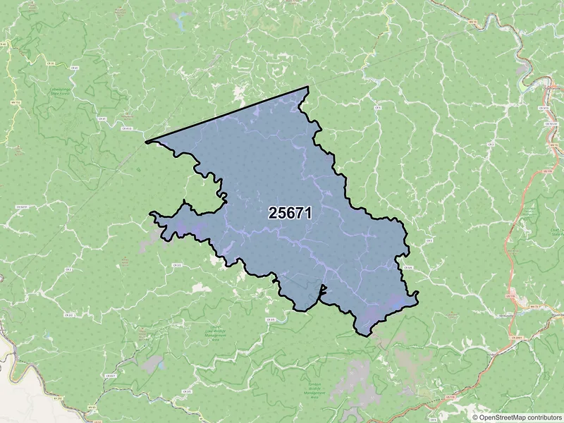 Map of ZIP Code 25671 — Dingess, WV