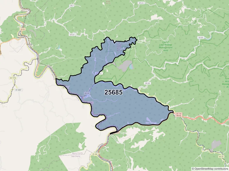 Map of Naugatuck, West Virginia and ZIP codes
