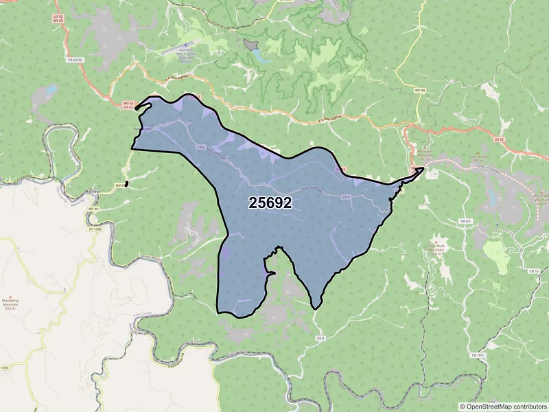 Map of Red Jacket, West Virginia and ZIP codes