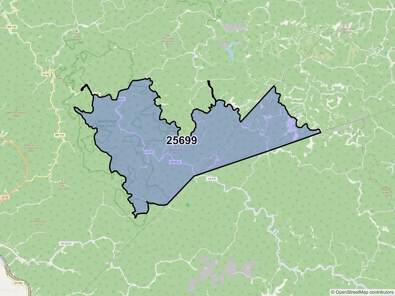 Map of Wilsondale, West Virginia and ZIP codes