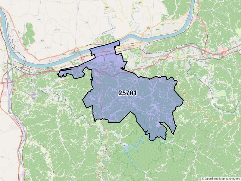 Map of ZIP Code 25701 — Huntington, WV