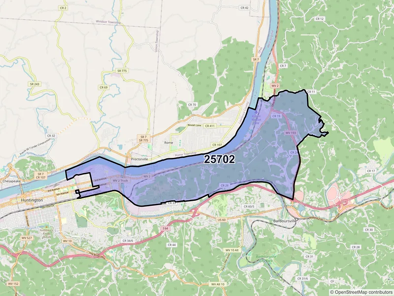 Map of ZIP Code 25702 — Huntington, WV