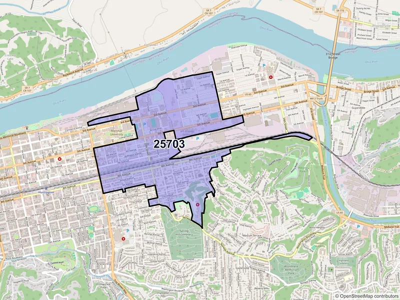 Map of ZIP Code 25703 — Huntington, WV