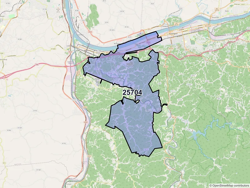 Map of ZIP Code 25704 — Huntington, WV