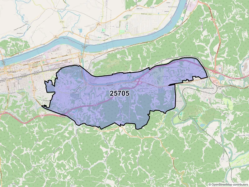 Map of ZIP Code 25705 — Huntington, WV