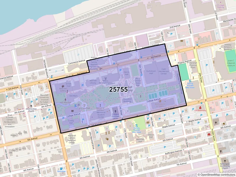 Map of ZIP Code 25755 — Huntington, WV