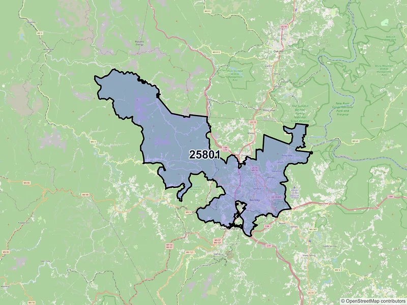 Map of ZIP Code 25801 — Beckley, WV