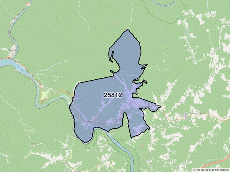 Map of ZIP Code 25812 — Ansted, WV