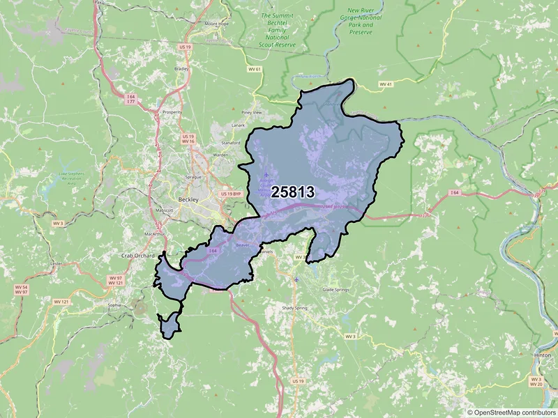 Map of ZIP Code 25813 — Beaver, WV