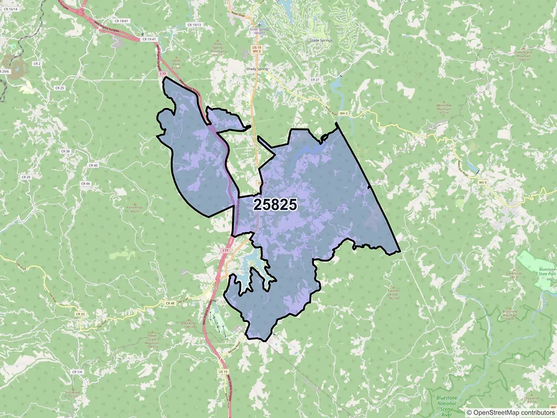 Map of Cool Ridge, West Virginia and ZIP codes