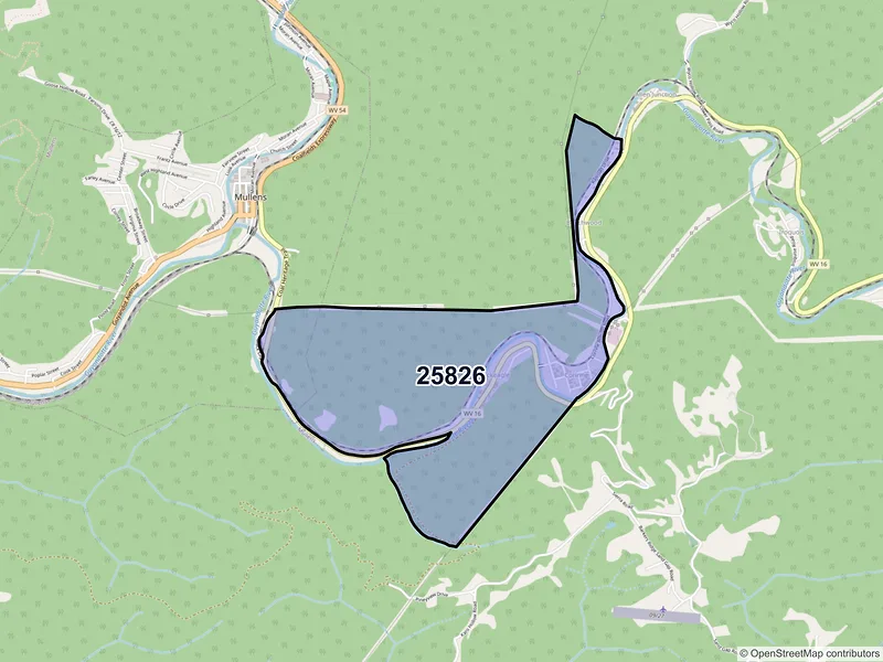 Map of Corinne, West Virginia and ZIP codes